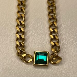 Slide Jewelry Emerald Square Link Chain Necklace & Bracelet Set, Gold, NWOT